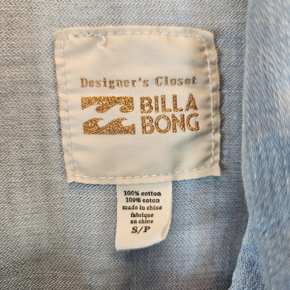 Billabong Womens Blue Cropped Denim Shacket Embroidered Sz S Boho Casual - Picture 6 of 11